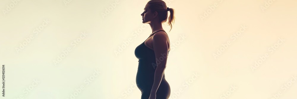 Poster Silhouette showing weight loss transformation with before and after depiction in soft lighting. Generative AI