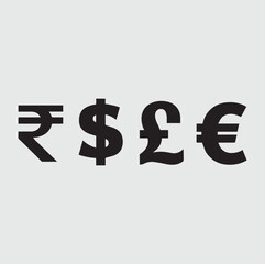 Obraz premium Rupee Dollar Pound Euro Currency icons silhouette vector style with white background Art & Illustration 
