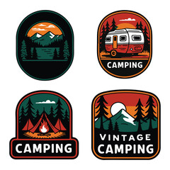Vintage Camping Badges - Explore the Outdoors with Retro Nature Designs