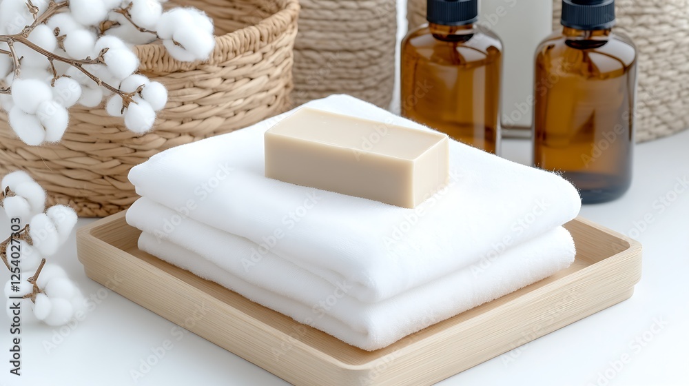 Poster luxurious spa arrangement with soft towels and natural soap for relaxation and revitalization : gene
