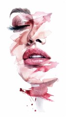 Obraz premium Artistic portrait of a woman's face in watercolor with abstract brush strokes. Informed Women Month