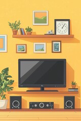 Flat vector illustration of a modern living room entertainment setup