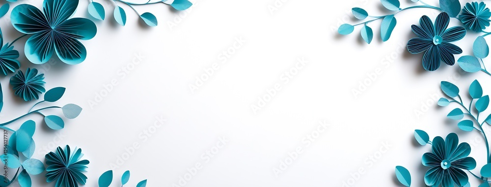 Poster Stylish and Creative Paper Flower Border in Blue and Green Adding Charm to a Blank Space : Generative AI