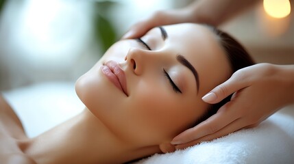 Obraz premium Soothing spa session with a young woman enjoying a gentle massage with flowers around her : Generative AI