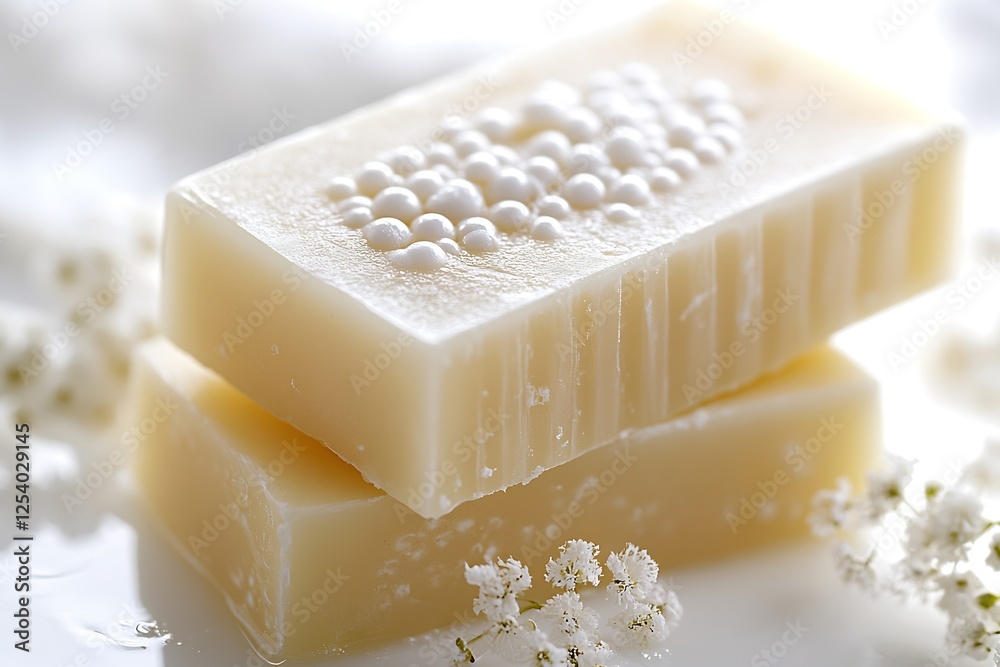 Poster elegant soap bars with bubbles surrounded by fresh white flowers on a soft background : generative a