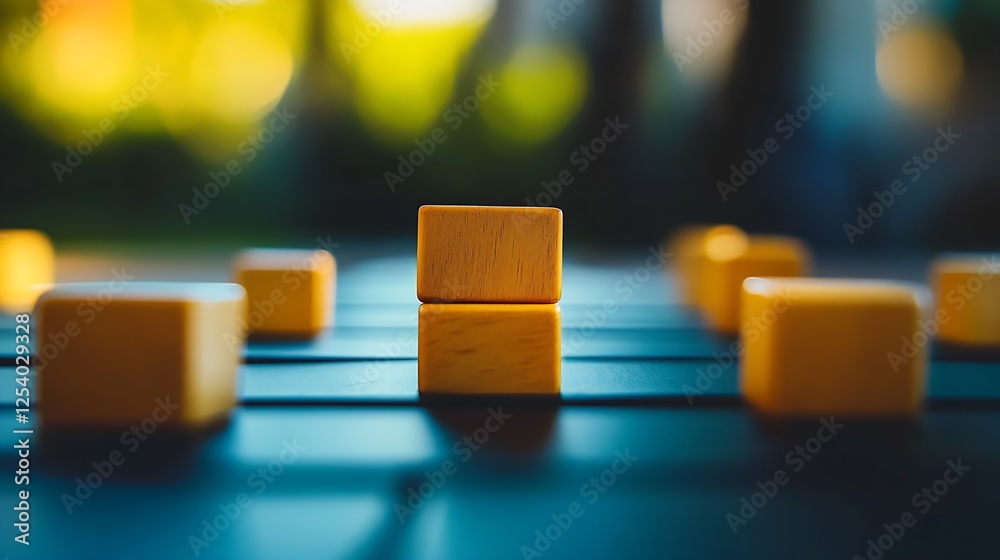 Poster close-up shot of carefully stacked wooden blocks symbolizing educational play and creative design sp