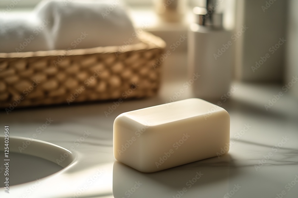 Aufkleber luxurious soap resting on a pristine marble countertop complemented by bath towels and accessories :