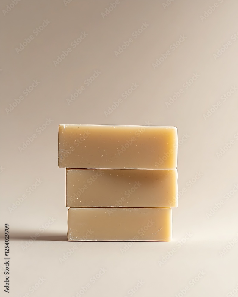 Aufkleber Three blocks of natural soap neatly arranged on a soft background : Generative AI