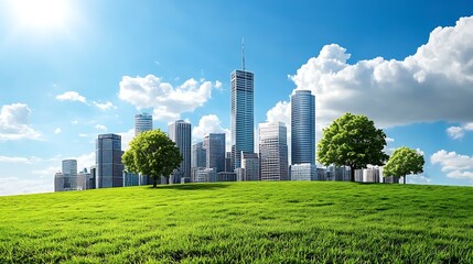Fototapeta premium Clean city skyline with eco-friendly energy and green parks