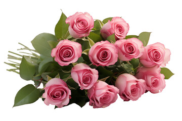 Roses Bouquet on a transparent Background, Symbolizing Love, Romance, and Purity &ndash; Perfect for Weddings, Special Occasions, and Floral Arrangements, Captured in Natural Light. PNG cut out.