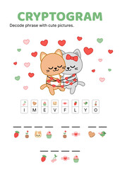 Cryptogram. Love of my life. Valentines day cryptogram. Use cipher code and complete the words. Isolated vector illustration eps 10