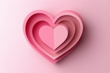 Layered pink heart paper cutout against a light blue background