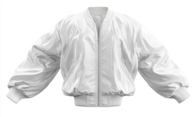 White bomber jacket, isolated studio shot, clothing design, e-commerce