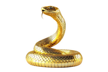 Coiled golden snake sculpture with detailed scales isolated on white background, reptiles or wildlife