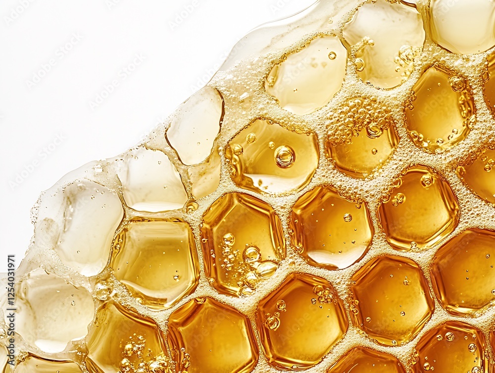 Poster stunning close-up of honeycomb with rich honey and bubbles for nature lovers : generative ai