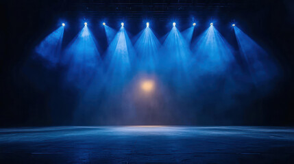 Empty Stage With Blue Stage Lighting