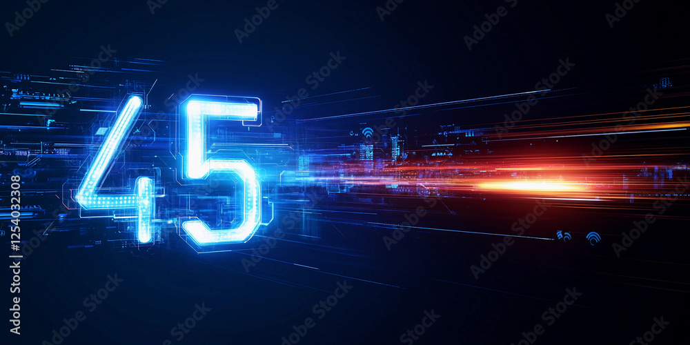 Aufkleber Digital display of number 45 with neon effects in technology setting