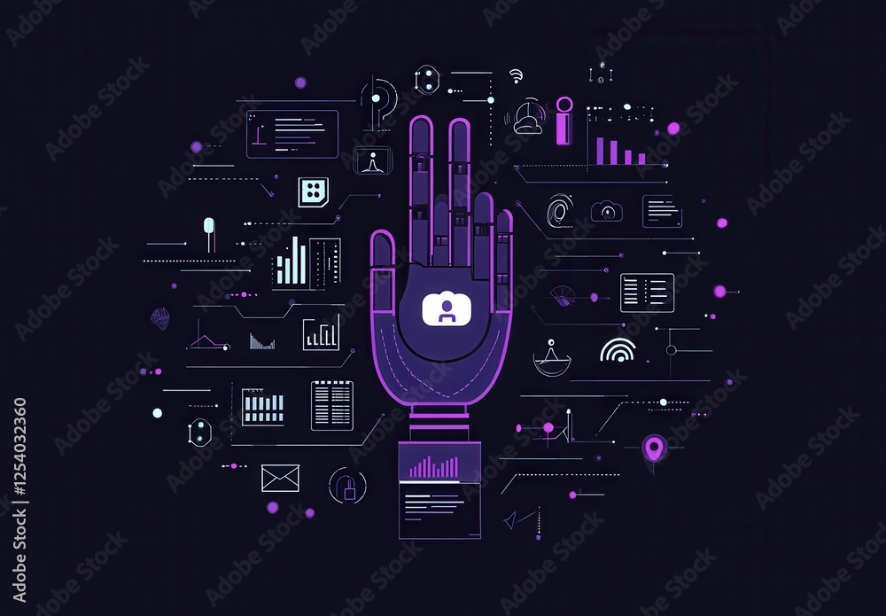 Poster futuristic visualization of ai technology and robotic design in abstract style
