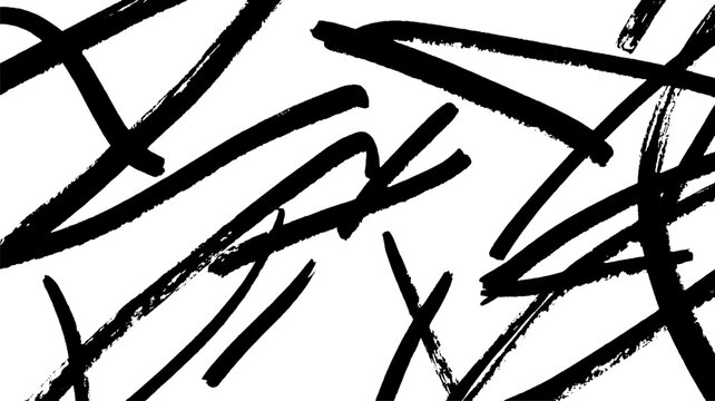 An abstract composition featuring bold, black brush strokes on a white background, creating a dynamic and energetic visual effect.