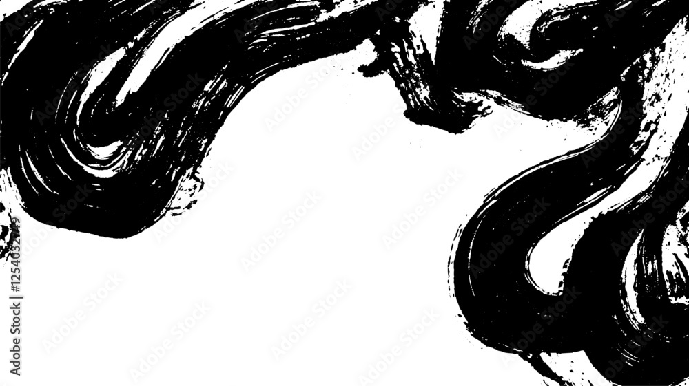 Aufkleber abstract black brush strokes on a white background, creating a dynamic and artistic composition.