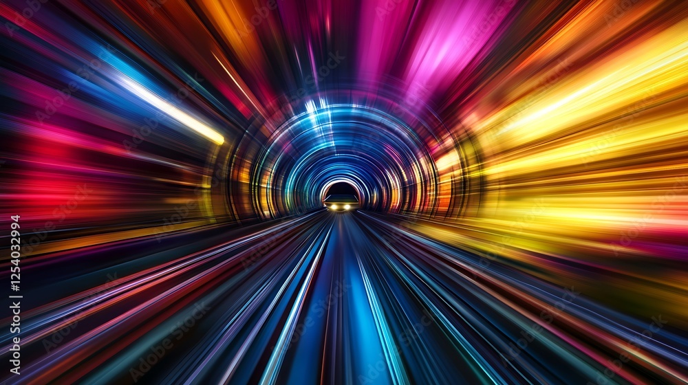 Fototapete dynamic colorful tunnel with illuminated light streaks conveying energy and speed : generative ai