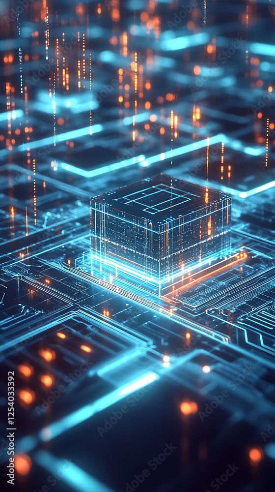 Aufkleber Abstract close up of a microprocessor chip in a vibrant digital circuit landscape : Generative AI