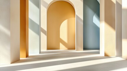 Minimalist background with geometric shapes, soft shadows, muted earthy tones, modern aesthetic, negative space for text