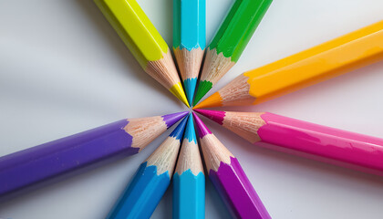 Fototapeta premium Colorful Pencils Arranged in a Circular Pattern 