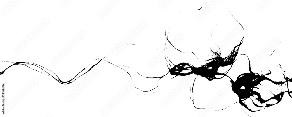 Fototapete an abstract black ink design on a white background, featuring flowing lines and organic shapes that 