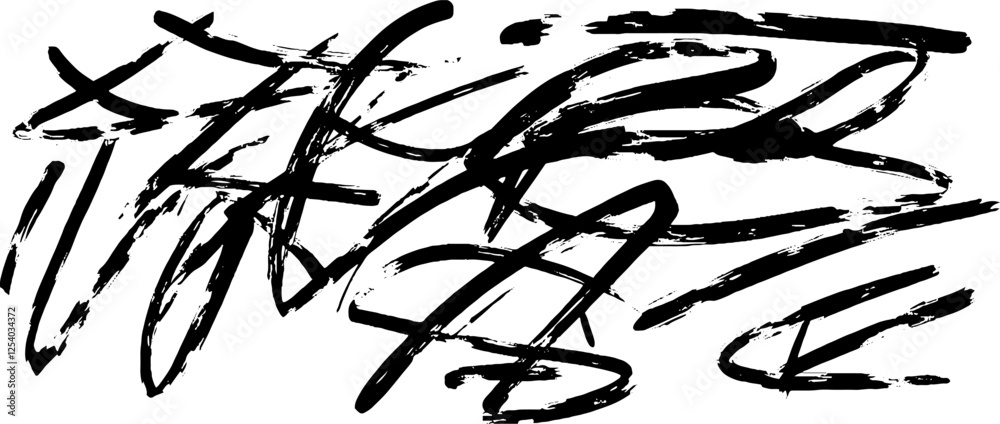 Fototapete an abstract black ink brush stroke design with dynamic, flowing lines and curves, creating a sense o