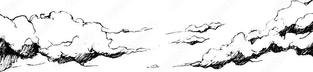 Fototapete a hand-drawn illustration of clouds, featuring fluffy, billowing shapes with detailed shading. the c