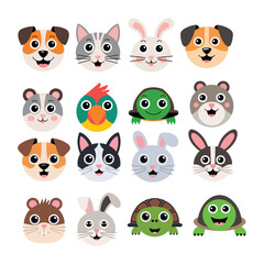 Cute Cartoon Pet Faces Vector | Adorable Animal Icons for Design  Print