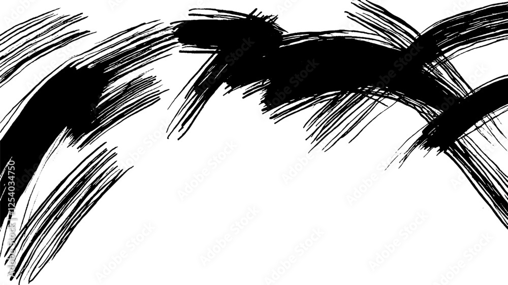 Fototapete abstract black brush strokes on a white background, creating a dynamic and artistic composition.