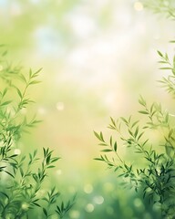 Delicate green foliage blurred into an abstract summer canvas, with a warm sky illuminated by natural bokeh.