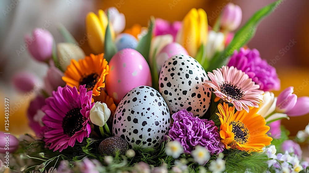 Aufkleber beautiful easter eggs nestled among vibrant spring flowers creating a festive and colorful display :