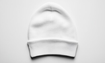 White knit beanie hat on white background; apparel mockup