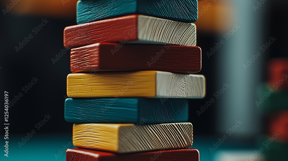 Aufkleber Dynamic Display of Stacked Colorful Blocks for Playtime Learning and Imagination : Generative AI