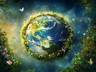 Earth with nature and wildlife celebrating Earth Day