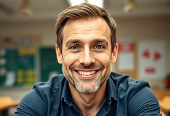 Portrait of a male teacher with a warm and friendly smile