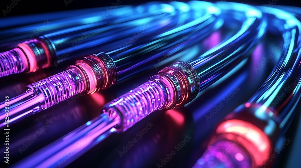 Fototapete stunning artistic view of translucent glowing tubes merging colorful lights in a captivating pattern
