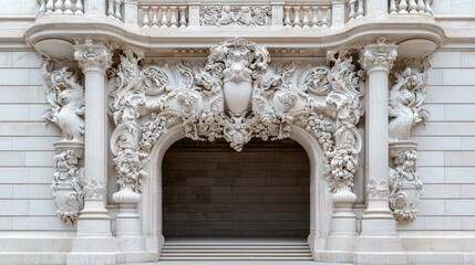 Obraz premium Ornate stone archway entrance, building facade, detailed carvings, architectural detail, for design