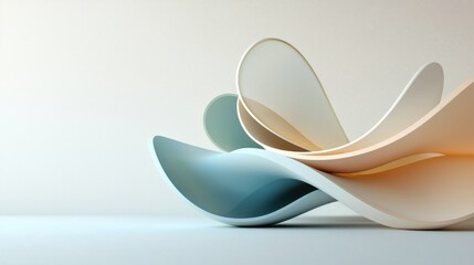 Abstract 3D minimalist background with floating organic shapes, soft matte textures, trendy pastel color palette