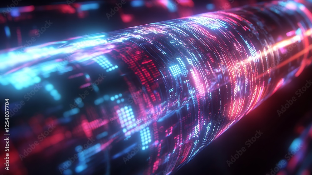 Aufkleber Illuminated digital tube showcasing colorful light patterns and data flow : Generative AI