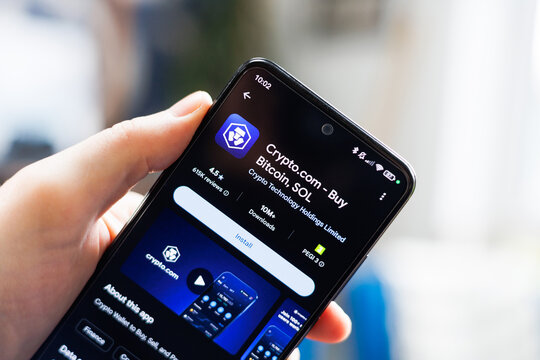 close up of Crypto.com app on mobile phone device on play store