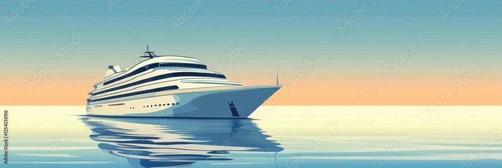Aufkleber majestic cruise ship gliding across calm waters at sunset with soft colors reflecting on the surface