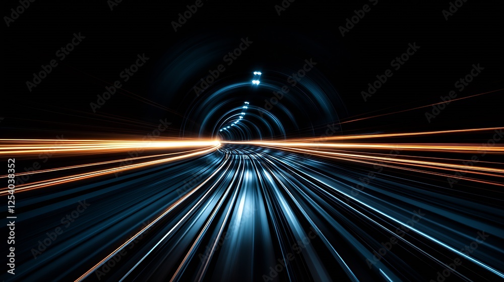 Aufkleber exciting train ride through a dark tunnel capturing bright lights and fast motion effects : generati