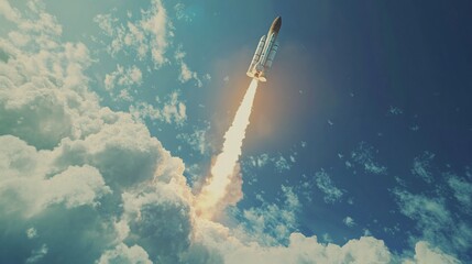 Obraz premium Spectacular Rocket Launch Through Clouds: A Journey to Space