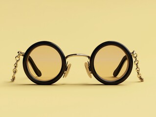 Illustrated monocle with a chain rendered in clean geometric lines