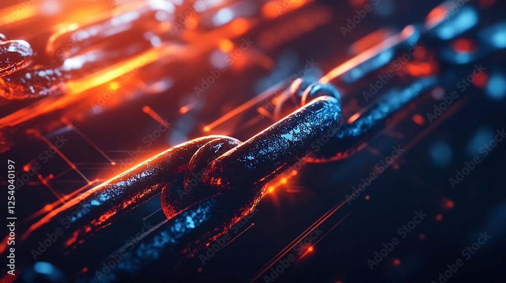 Leinwandbilder dynamic close up of glowing chains showcasing strength and technology with bright light reflections 