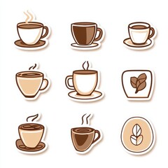 Obraz premium Collection of style coffee cup and bean stickers in various designs featuring warm and inviting colors. Generative AI